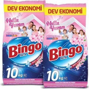 Bingo Matik 10 kg Mutlu Yuvam Renkliler ve Beyazlar Toz Çamaşır Deterjanı Ekonomi Paketi 2'li