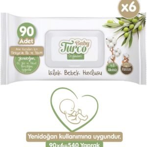 Baby Turco Doğadan Yenidoğan Islak Bebek Havlusu 6X90 Yaprak